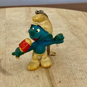 Vintage‎ 1978 Peyo Smurf Eating Popsicle Keychain PVC Key Ring Figure Hong Kong